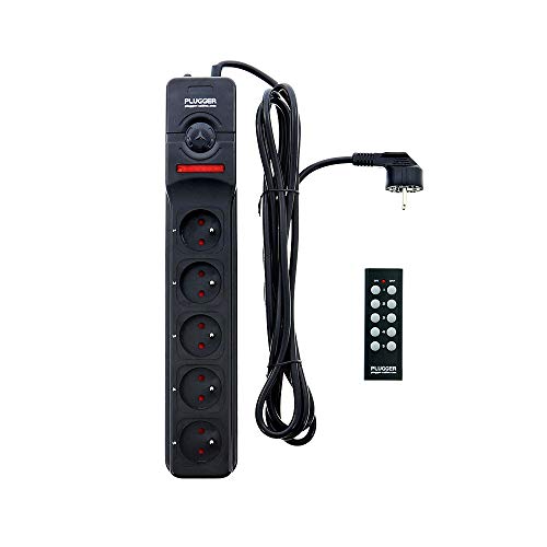 Plugger Bloc multiprise électrique noir 5 prises 16A avec terre, interrupteur, télécommande sans fil pour chaque prise, Câble de 1,4m. Puissance 2300W pour...
