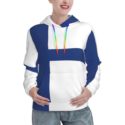 Sweat à capuche drapeau finlandais chaud avec grande poche pour femme