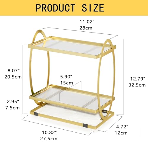REFGY Gold Perfume Organizer 2 Tier, Premium Metal Fragrance Stand Display and Skincare Cosmetic Holder, Modern Countertop Bathroom Organizer for Vanity, Dresser & Kitchen, Gold Finish by REFGY - Image 8