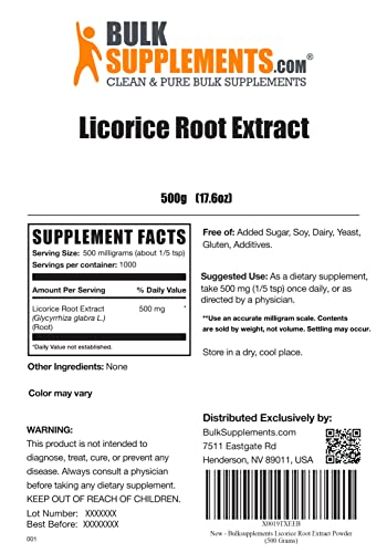 Bulksupplements.com Licorice Root Extract - Licorice Supplement - Licorice Root Powder - Licorice Extract - 500Mg Of Licorice Root Extract Powder Per Serving (500 Grams - 1.1 Lbs) #TOP1
