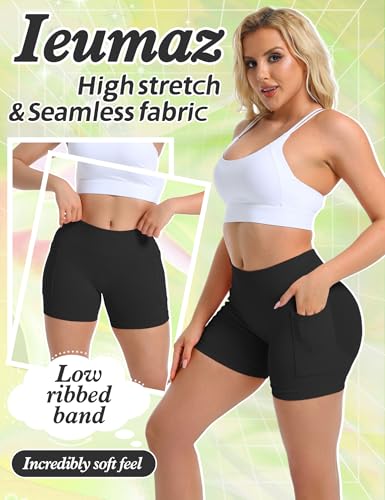 Women Gym Workout Seamless Shorts 4.5" with Pockets Scrunch Butt Lifting Tummy Control Yoga Shorts for Women3