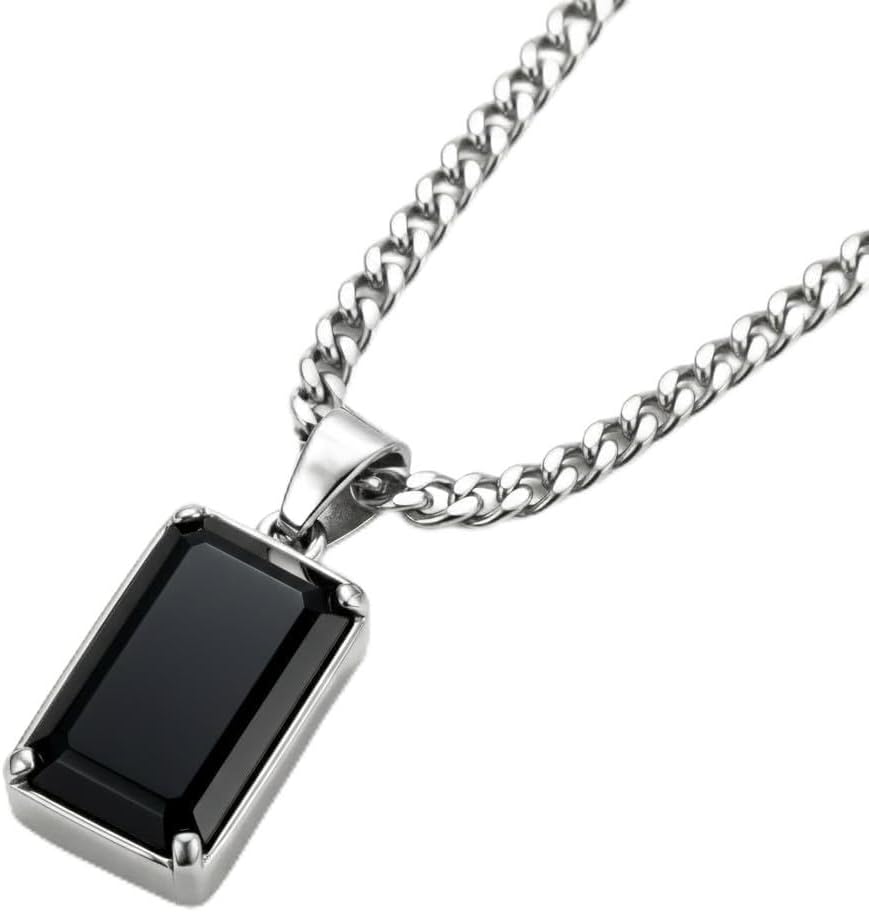 Galis Men’s Onyx & Labradorite Stone Necklace, Premium Stainless Steel Chain in Silver & Gold Gemstone Pendant, Unisex Modern Minimalist Jewelry Gift