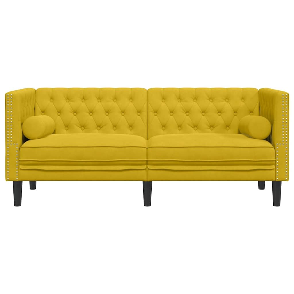 Canapé Chesterfield 2 Places Velours Bordeaux - Avec Traversins, Rembourré - Dimensions 174 X 74,5 X 70,5 Cm - 8