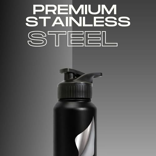 Image of Speedex Customised Stainless Steel Water Bottle 1 Ltr with Name - Personalised Engraved Sipper Cap Bottle for Kids, Men & Women, School, Gym, Office Black Blue, Set of 1