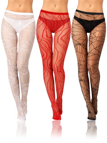 Image of Bencailor Women Fishnet Stocking Tight Legging Stripes Floral Cobweb Tight Stockings Small Hole High Pantyhose Lace