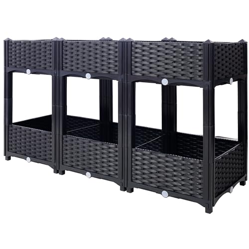 LIFE SKY Raised Garden Bed Planter Box: Modular Stackable Elevated Planter for Small Spaces - Lightweight Wicker-Style Outdoor Planter with Drainage for Vegetables Flowers Herbs on Balcony Patio