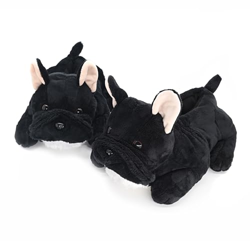 Onmygogo Flauschige Winter-Hausschuhe Tier-Hausschuhe für Herren (44-46 EU, Französische Bulldogge)