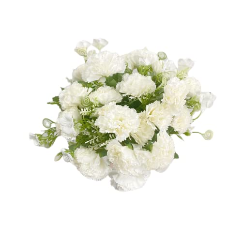 Rikyo Lot de 3 Bouquets d'œillets de Fleurs artificielles en Soie, Bouquet de 28 cm et Feuille Verte pour Fond de Mariage,décoration d'intérieur, Mariage, Festival,...