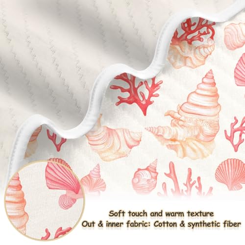 Image of Coral Seashell Light Pink Baby Swaddle Blanket for Boys and Girls, Muslin Baby Receiving Swaddle Blanket, Soft Cotton Nursery Swaddling Blankets for Newborn Toddler Infant