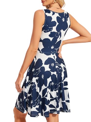 Image of Women's Spring Floral Sundress Sexy V Neck Sleeveless Ruffle Flowy Tank Short Summer Dress with Pockets