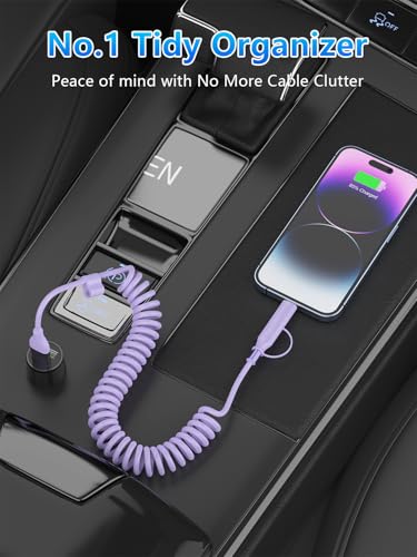 Cable USB C y Lightning en espiral de 60W para Apple CarPlay y Android Auto corto 5