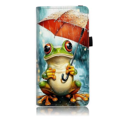 Tozisydi Checkbook Covers for Personal Checkbook for Women & Men,Check Register Organizer,RFID Blocking Slim PU Leather Check Book Cover with Pen Holder & Card Slots,Frog Umbrella Rain