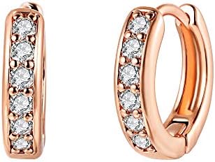 Barzel 18K Gold Plated Cubic Zirconia Huggie Cuff Earrings with One Round Stone (Rose Gold Round)