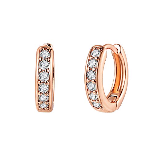 Barzel 18K Gold Plated Cubic Zirconia Huggie Cuff Earrings With One Round Stone (Rose Gold Round) #TOP27