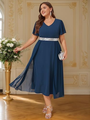 ZNU Women Plus Size Chiffon Evening Gown Sequins Dress, Elegant Formal Party Cocktail Dresses for Weddings Guest4