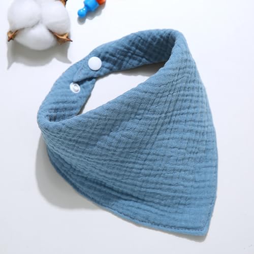 ICEMOOD Haustier-Baumwoll-Bandanas mit verstellbarem Druckknopf für kleine Welpen – Einfarbiges Hundehalstuch,Blau,M
