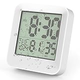 ALLOMN Digitale Duschuhr, wasserdichte Badezimmeruhr Timer mit Countdown Alarm Temperaturanzeige, Touch Badezimmeruhr Dusch Uhr mit Saugnapf Aufhängeöse Ständer für Kinder und Erwachsene (Weiß)