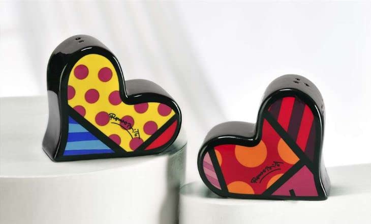 ロメロ・ブリット　Romero BRITTO ソルト＆ペッパー　調味料入れ　置物 Amazon.com: Romero Britto: 2 Hearts Salt & Pepper Set Romero