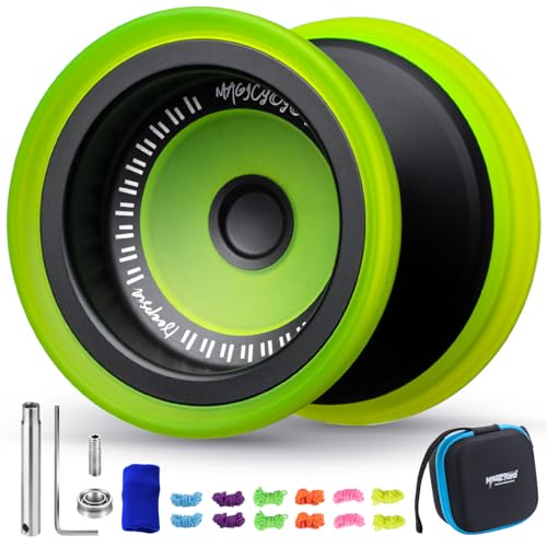 MAGICYOYO V13 DEEPSPIN Bi-Material Yoyo for Kids 8-12 and Adults, Dual Purpose Professional Yoyo for All Skill Levels, Trick Yo yo with 12 Yo-yo Strings, Finger Brace, Bearing Kit-Black+Yellow Rings