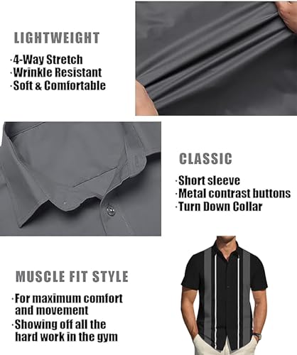 Short Sleeve Stripes Shirts for Men Casual Button Down Dress Shirt S-3XL3