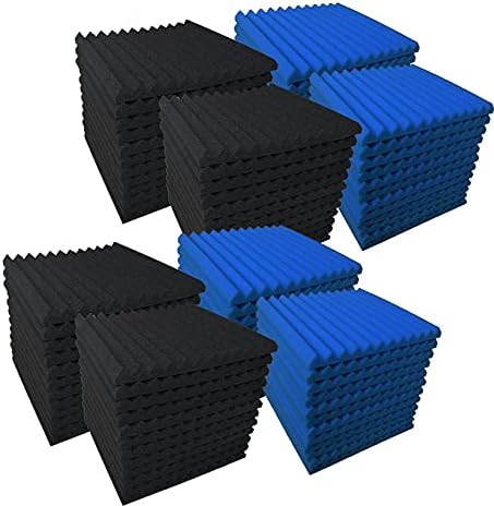 96 Pack Blue/black Absorb the echo Acoustic Foam Panel Wedge Studio Soundproofing Wall Tiles 12" X 12" X 1"