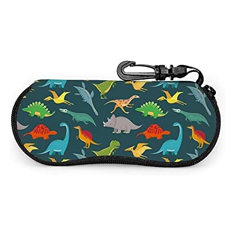 antkondnm Cute Kids Dinosaurs Sunglasses Soft Case with Belt Clip, Portable Glasses Case Neoprene Zipper Eyeglass Bag Cover