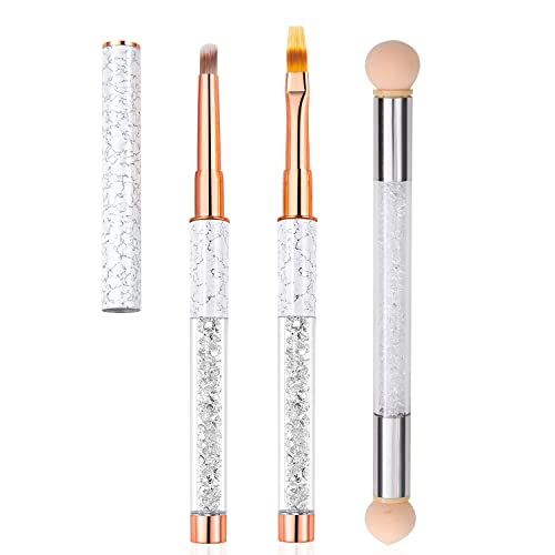 WOKOTO 3pcs Ombre Nail Brushes For Nail Art Brushes Pens Ombre Nail Design Brushes Gradient Lines Designs Nail Painting Brushes Acrylic Brushes For Nails Gel Nail Ombre Brushes Nail Sponge Set