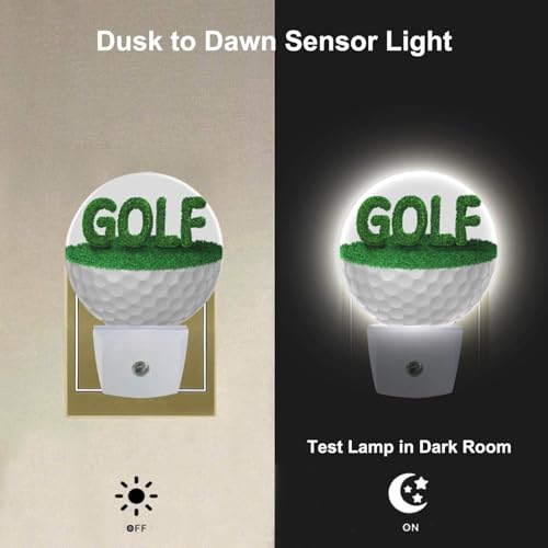 Image of Golf Ball Night Light Half Golf Ball with Grass Golf Course Grassland Night Lights Plug into Wall with Dusk to Dawn Sensor for Boys Men Room Decor & Golfer Gifts