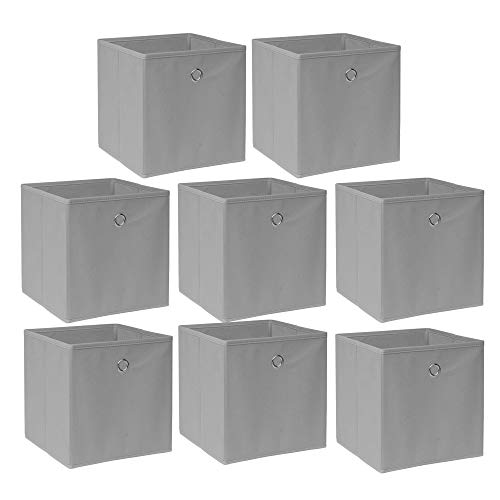 BonChoice Foldable Storage Cubes Boxes Pack of 8 for Home Organization, Eyelet Non-Woven Fabric Wardrobe Cabinet Chest Bin Organizer Basket for Clothes Bedding Toys Towels, Collapsible & Durable Grey