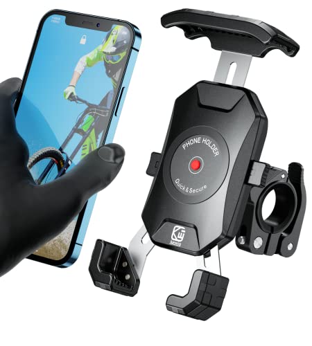 Kewig Motorcycle Phone Mount, Bike Phone Mount, Quick Install Handlebar Clip For Bicycle Scooter With Sturdy Aluminum Alloy Mounting Base, Fit For 4-7" Phones #TOP29