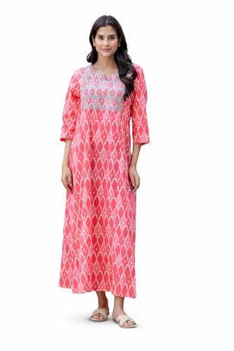 Image of NIHSAMAH Cotton Nighty for Women - Printed Stylish Night Gown, Comfortable Sleepwear Long Nightwear, Maxi