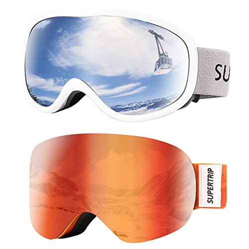 Supertrip Snow Ski Goggles, Kids Adult 2PCS Snowboard Skiing Goggles Anti-Fog 100% UV Protection