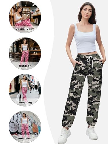Image of Cromoncent Girls & Womens Camo Print Cargo Pants Outdoor Lightweight Jogger Baggy Pants, 6 Years - XX-Large