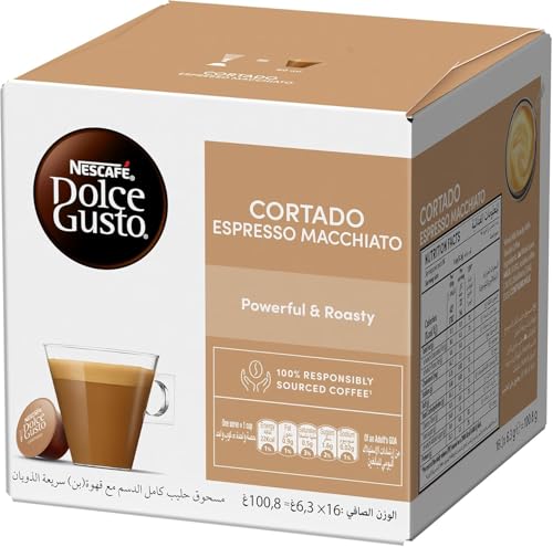 Image of Nescafe Dolce Gusto Cortado Espresso Macchiato Coffee Capsules, Powerful & Roasty, 16 Pods (Product Of UK) From DECADENT