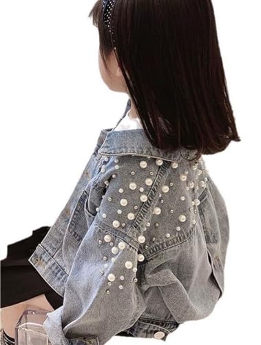 Girls Cute Lapel Long Sleeve Pearls Denim Jackets Kids Button Down Jean Jakcets Coat4
