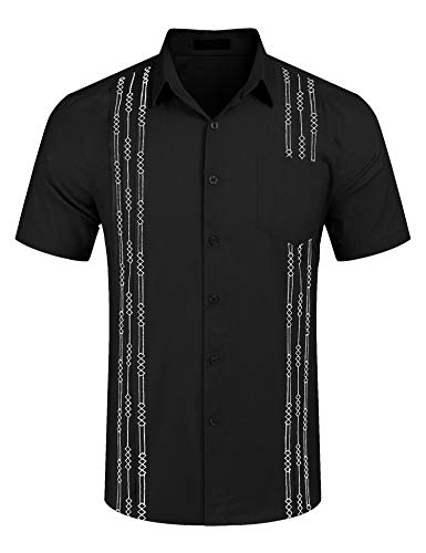 Coofandy Men Embroidered Short Sleeve Western Shirt Regular-Fit Linen Dress Shirts #TOP3