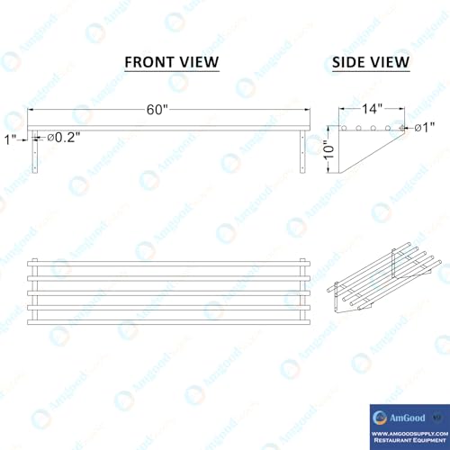 Image of AmGood 14 in. x 60 in. NSF Stainless Steel Tubular Wall Shelf | Heavy-Duty Metal Shelving for Appliances & Equipment | Ideal for Kitchen, Restaurant, Garage, Laundry, Utility Room
