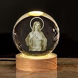 Kristallkugel Nachtlicht LED Lampe Mit Gravierten Christlichen Katholizismus Figuren und Holzsockel - Geschenke Für Aktivitäten Von Kirchenmitgliedern Souvenirs