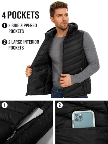 Ykr YK30001-BLACK-M Mens Puffer Vest Lightweight Winter Hooded Puffy Outerwear Vests Quilted Gilet thumb #2
