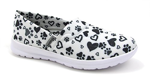 Ocean Women's Cute Memory Foam Nursing Shoes - Printed - Florence (9, Paws and Hearts W/B)