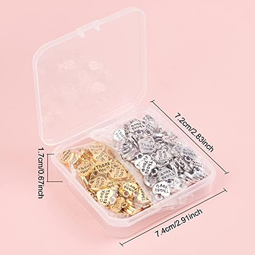 SUPERFINDINGS 160pcs Heart Pendant Tibetan 12x10x2mm Tibetan Style Alloy Charms with Word Thank You Antique Silver & Antique Golden for Necklace Jewelry Making, Hole: 2mm