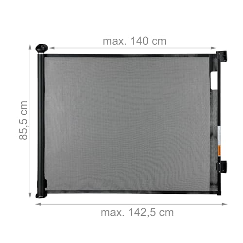Relaxdays Treppenschutzgitter ausziehbar, Öffnungsbreite 70-140 cm, Bohrmontage, Kinder & Hunde, Türschutzrollo, schwarz