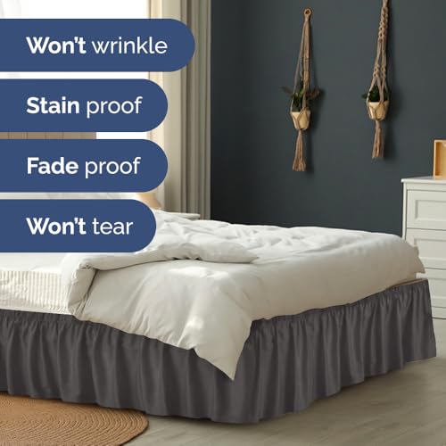 Cache-sommier à volants plissé en tissu brossé gris anthracite