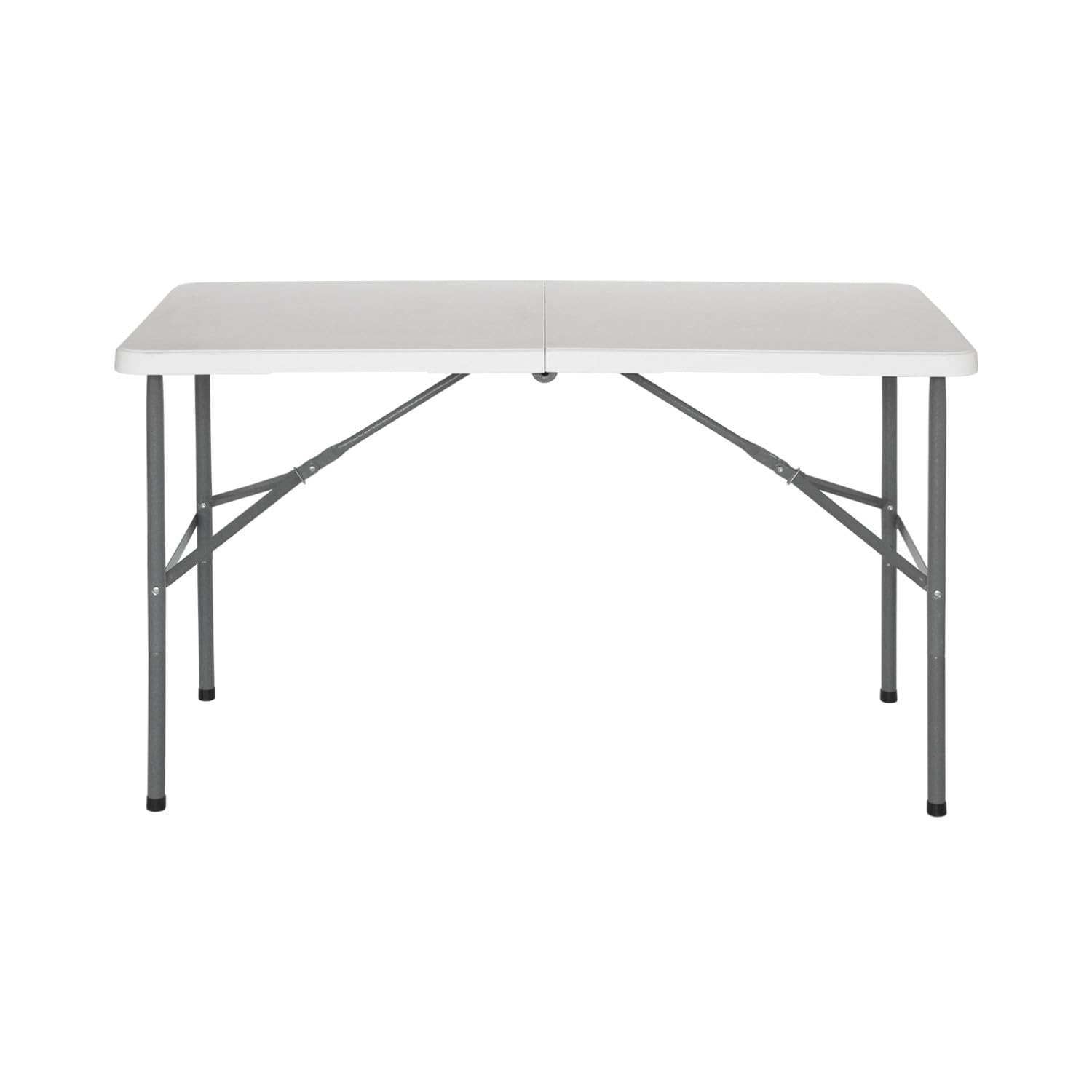 THINIA HOME - Mesa Plegable Portátil para Camping 122cm, Resina, Uso Interior y Exterior, Jardín, Terraza, Eventos y Celebraciones, Catering, Diseño Maleta, Asa de Transporte, Ligera, Blanco