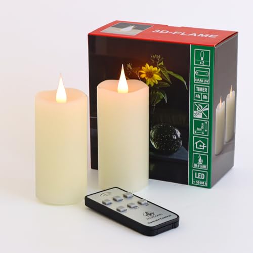 TECHLONG Flameless Candles Battery Operated with Remote Timer 3D Moving Flame Flickering Last 400+ Hours 2 x 4 Ivory Real Wax Electric LED Candle for Christmas Home Wedding Decor 2 Pack