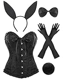 Croknit Halloween Bunny Costume for Women Cosplay Outfits Accessory Include Bustier Corset Tops Bunny Ears Bowtie Tail Gloves(XL) Black