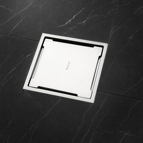 Image of Silver Exclusive Quartz Floor Drainer | 304-Grade Stainless Steel | 5x5 inch Anti-Rust & Anti-Crack Floor Drain with Brushed Finish | Stain Resistant Silver Bathroom /Kitchen Drain Cover