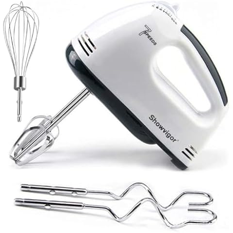 Showvigor Handmixer Electric Handheld - 7 Speed Portable Kitchen Mixer Electric with 5 Stainless Steel Accessories Whisk, Food Beater for Whipping Mixing Cookies Cakes Eggs Dough Cover
