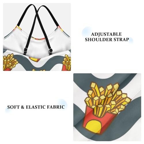 French Fries Girls One Piece Swimsuits Stripe Sport Halter Swimwear Beach Bathing Suit 7-8T Multi3