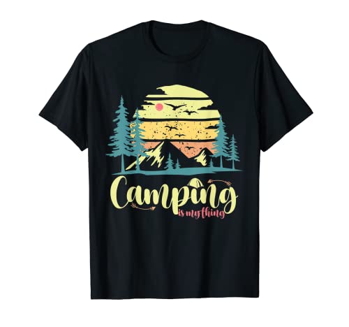 Vintage Camping es mi cosa Atardecer Tema Naturaleza Vibes Camiseta